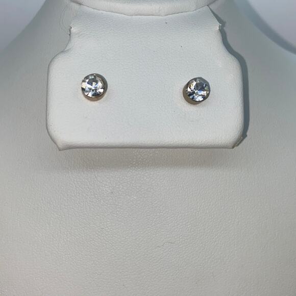 Clear Rhinestone Gold-tone Hardware Stud Earrings - Picture 1 of 4